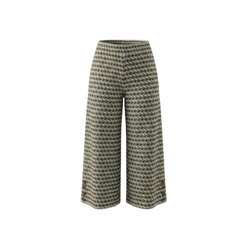Susan Graver Liquid Knit Crop Pants Large Petite Geometric Button Detail Hem LP